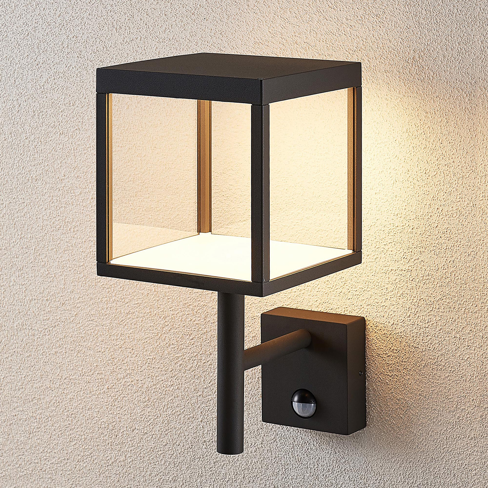 LED-ulkoseinävalaisin Cube, grafiititi, anturilla