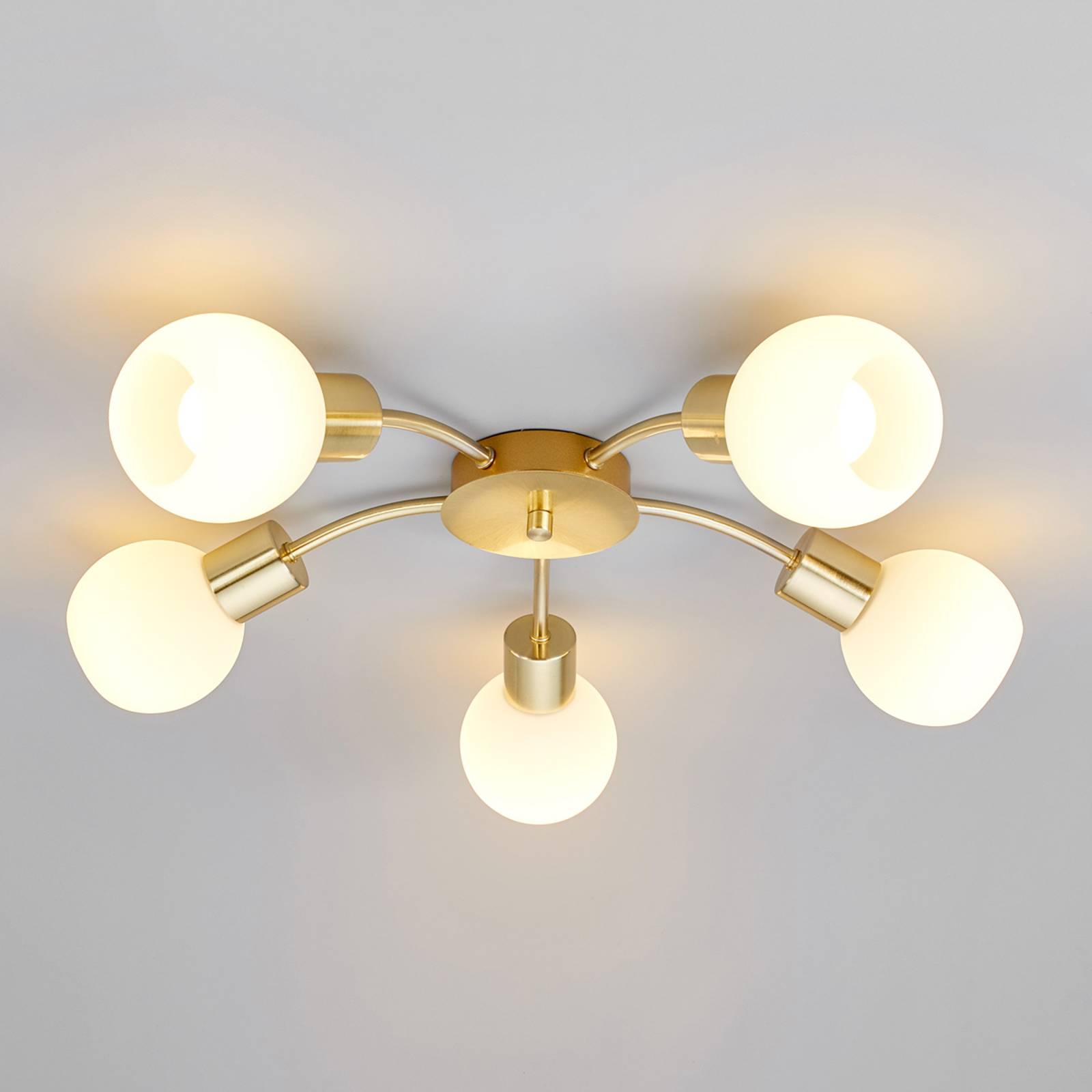 5-lamppuinen LED-kattovalaisin Elaina, messinki