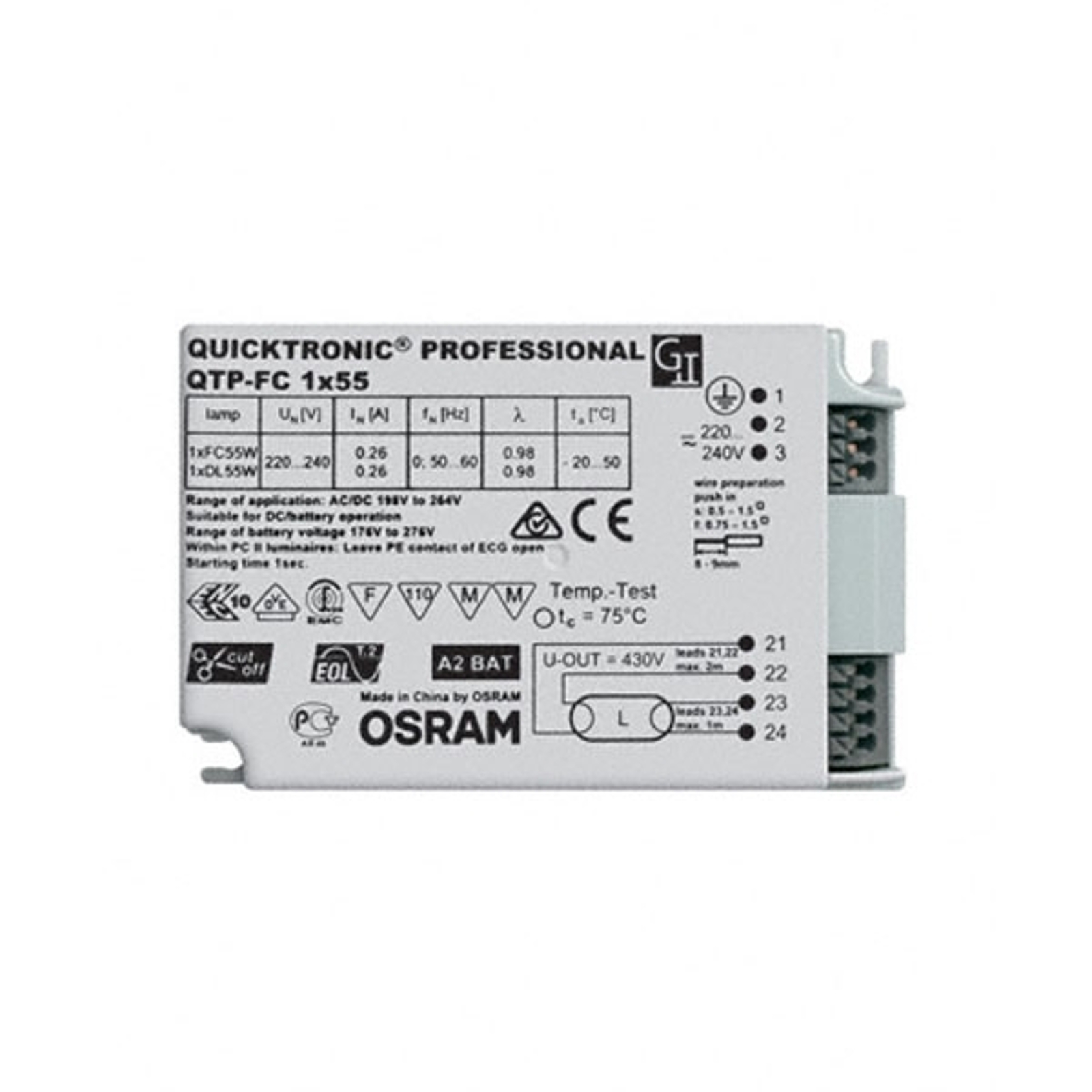 Elektroninen liitäntälaite QTP-FC 1x55 W