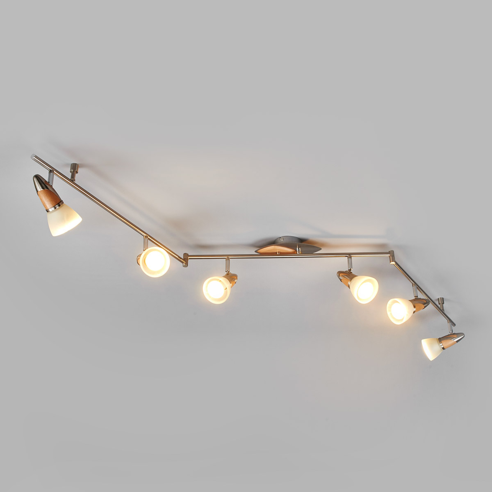 6-lamppuinen LED-kattovalaisin Marena, puuta