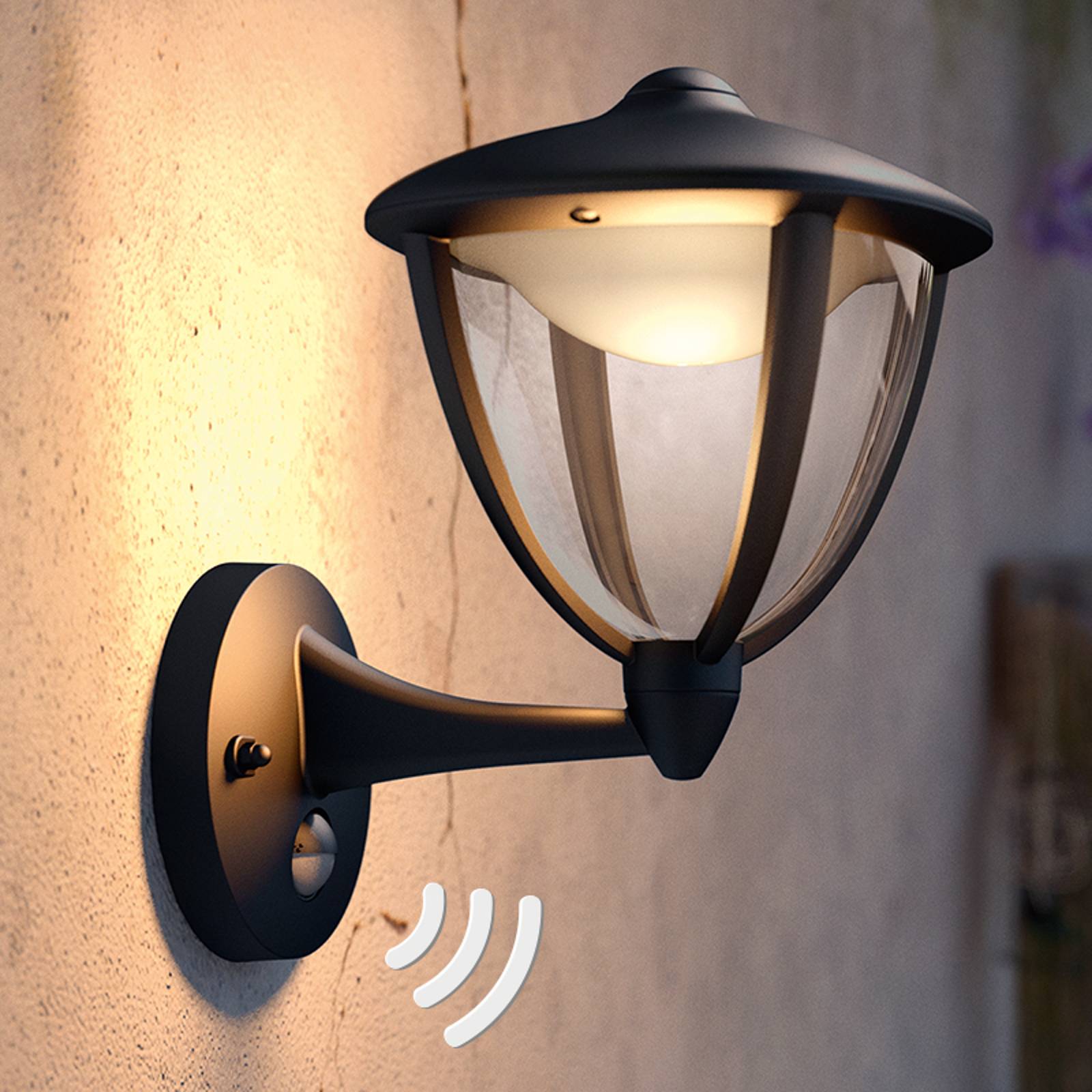 Philips Robin LED-ulkovalo, tunnistin, musta, ylös