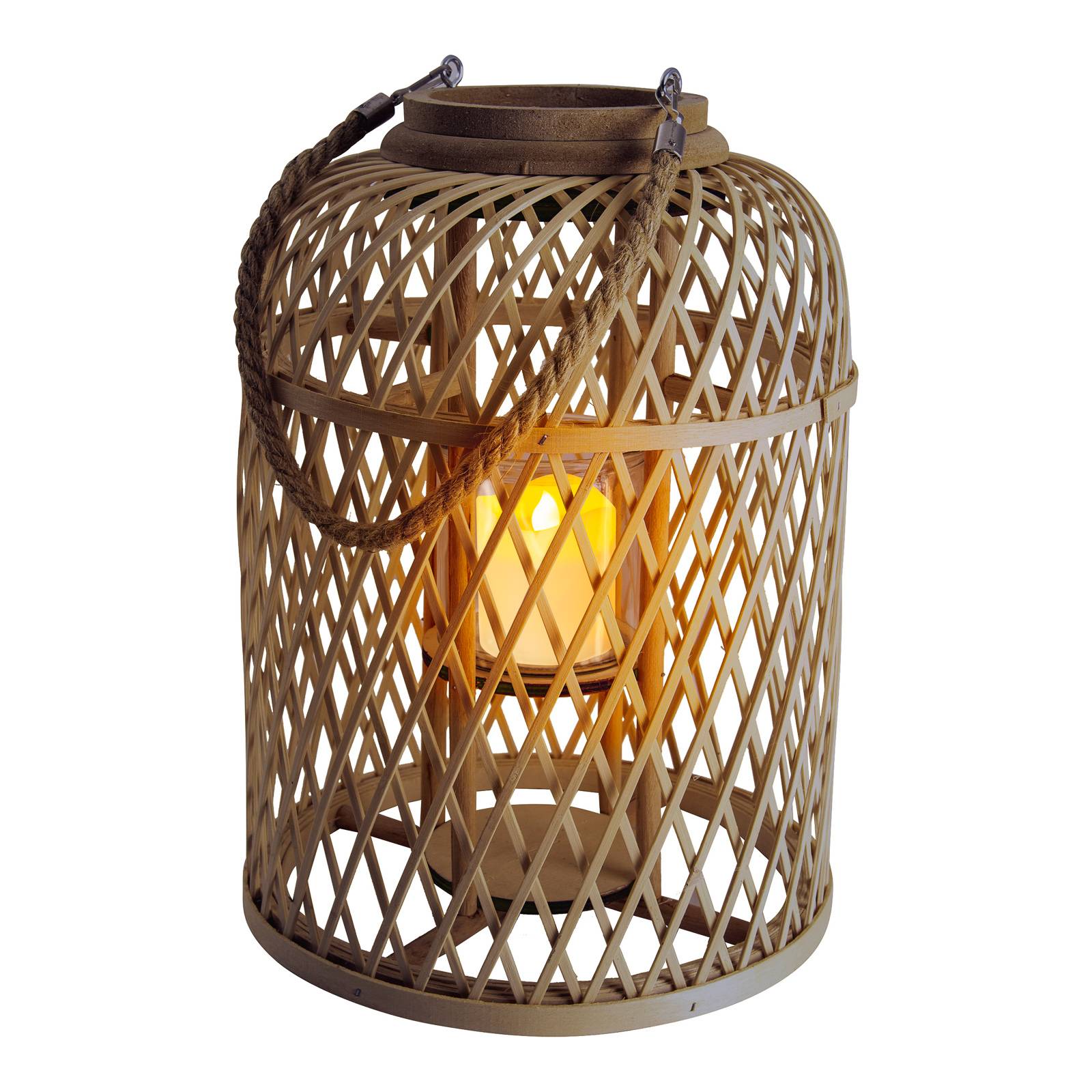 Aurinkokäyttöinen LED-lyhty Korb, 38 cm, ruskea
