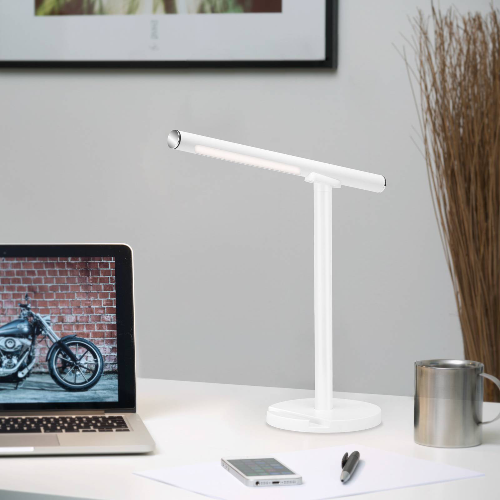 LED-pöytälamppu Everywhere, USB ja akku, valkoinen
