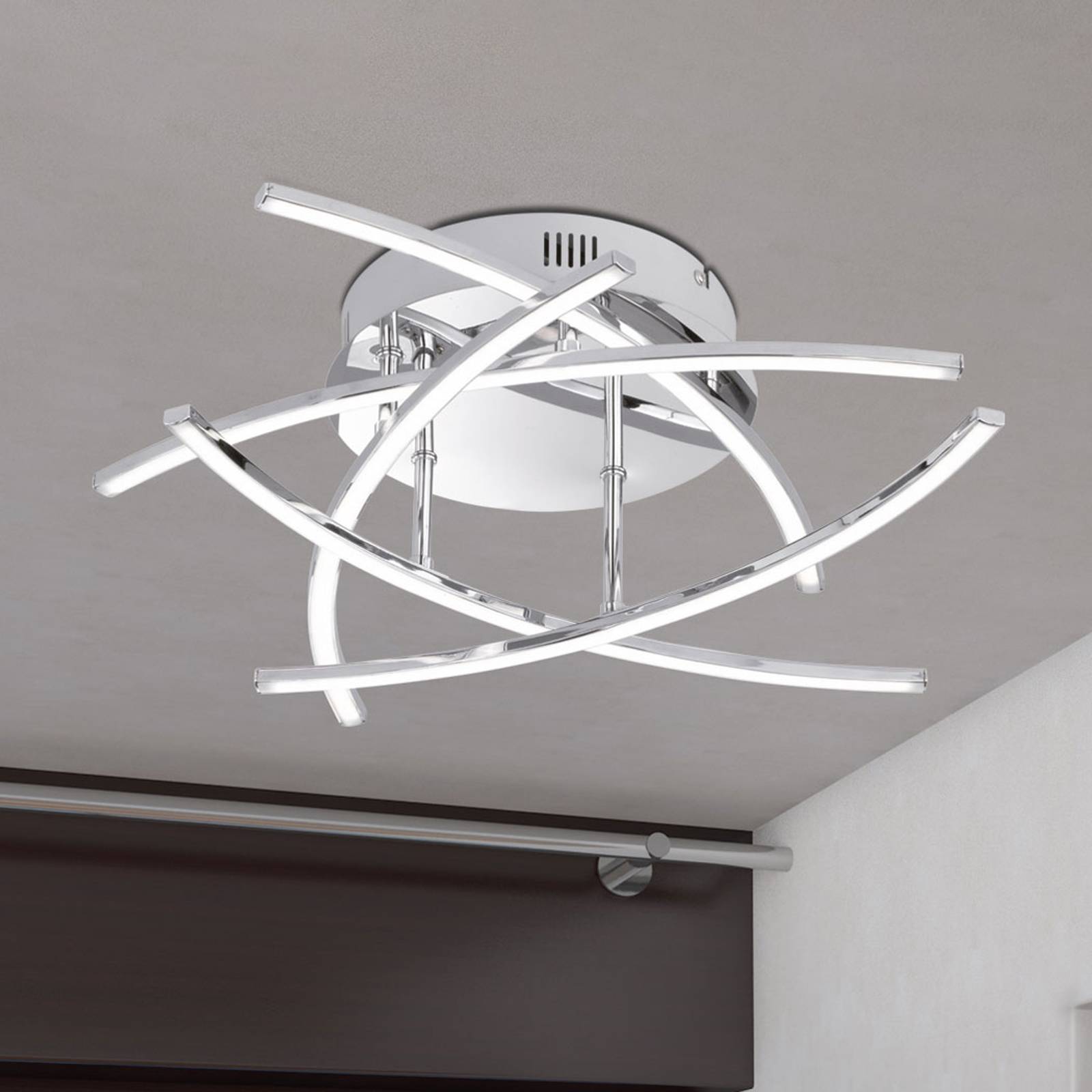 LED-kattolamppu Cross, 5 lamppua, kromi