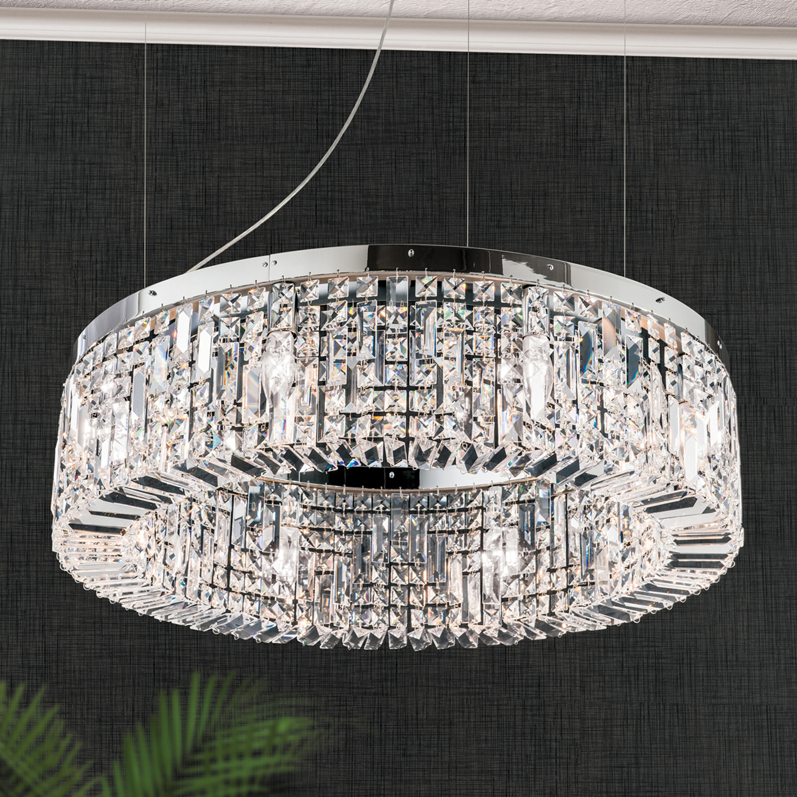Loistava kristalliriippuvalaisin Ring, 80 cm kromi