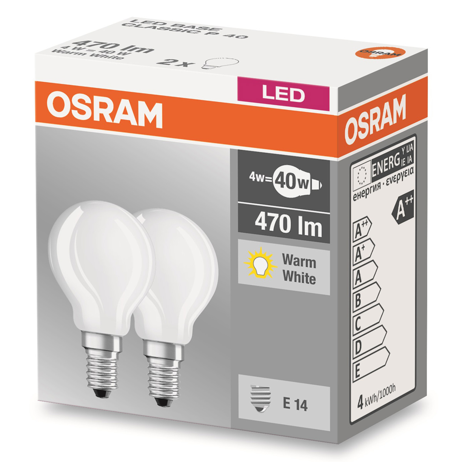E14 4W 827 LED-pisaralamppu matta 2 kpl:n setti