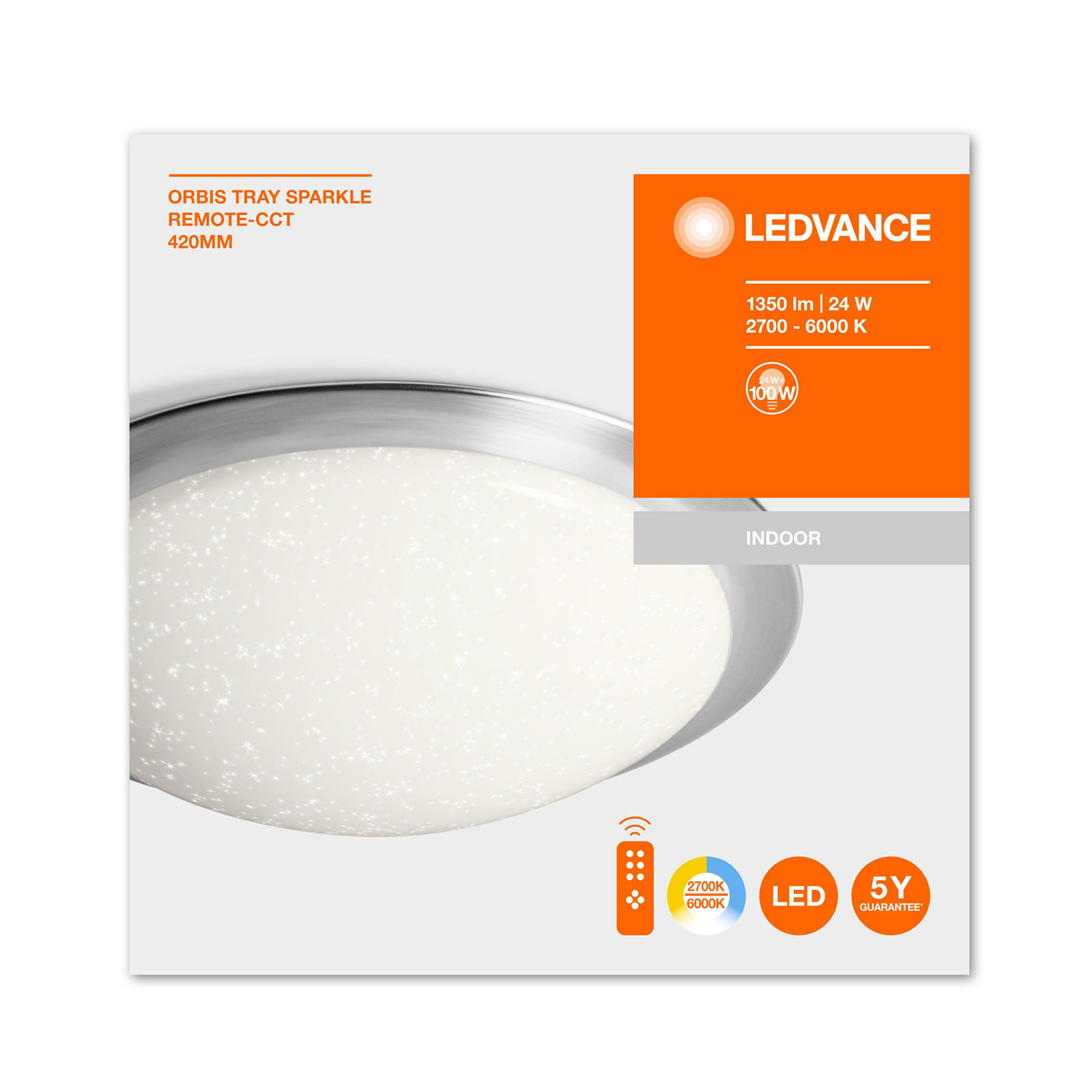 LEDVANCE Orbis Tray Sparkle CCT-kattovalaisin 42cm