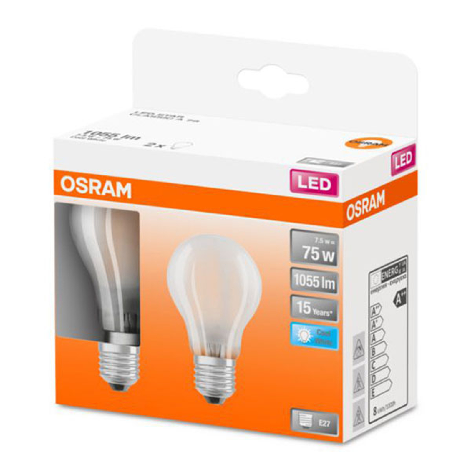 OSRAM Classic A -LED-lamppu E27 7,5W 4 000 K 2 kpl