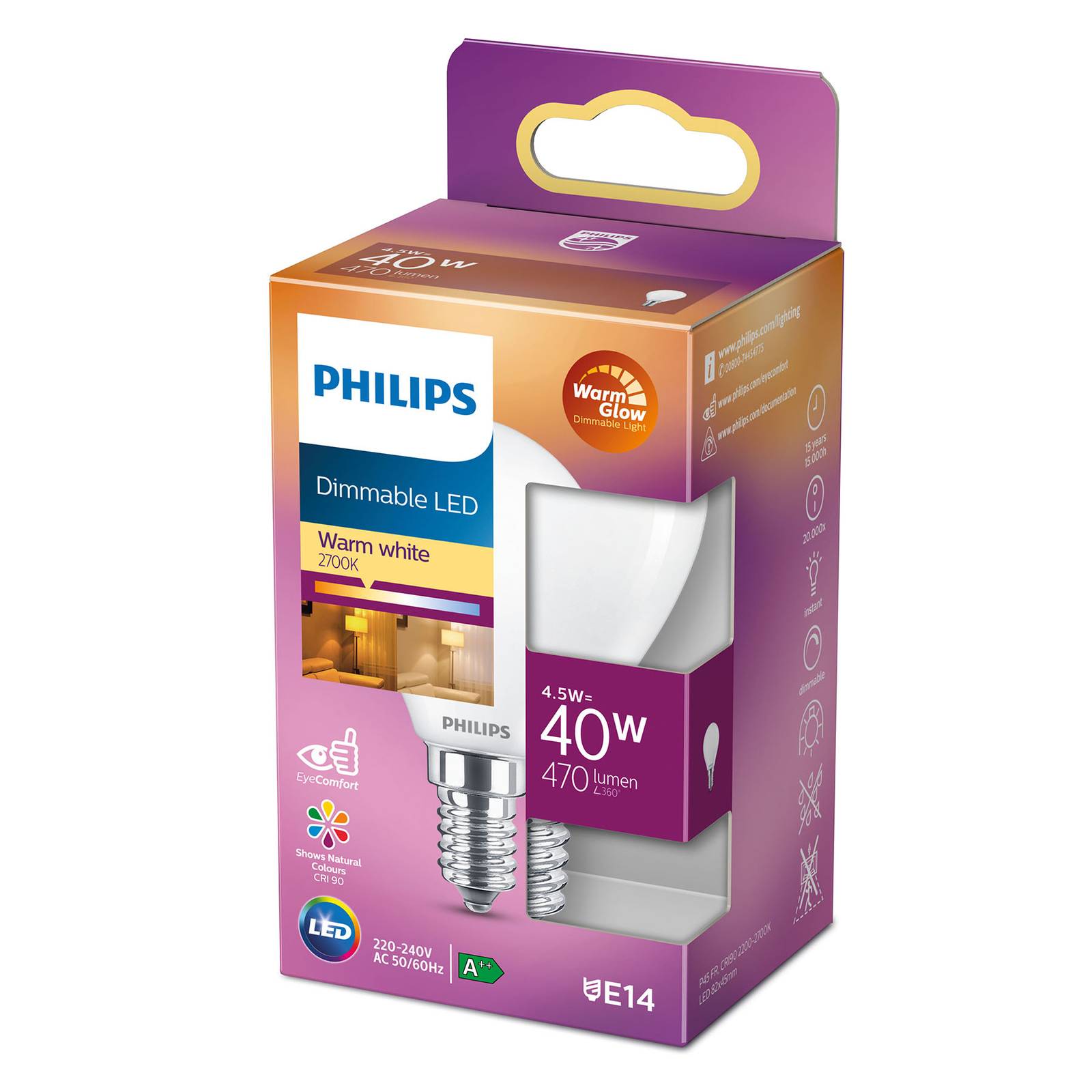 Philips LED Classic WarmGlow E14 P45 3,4W matta