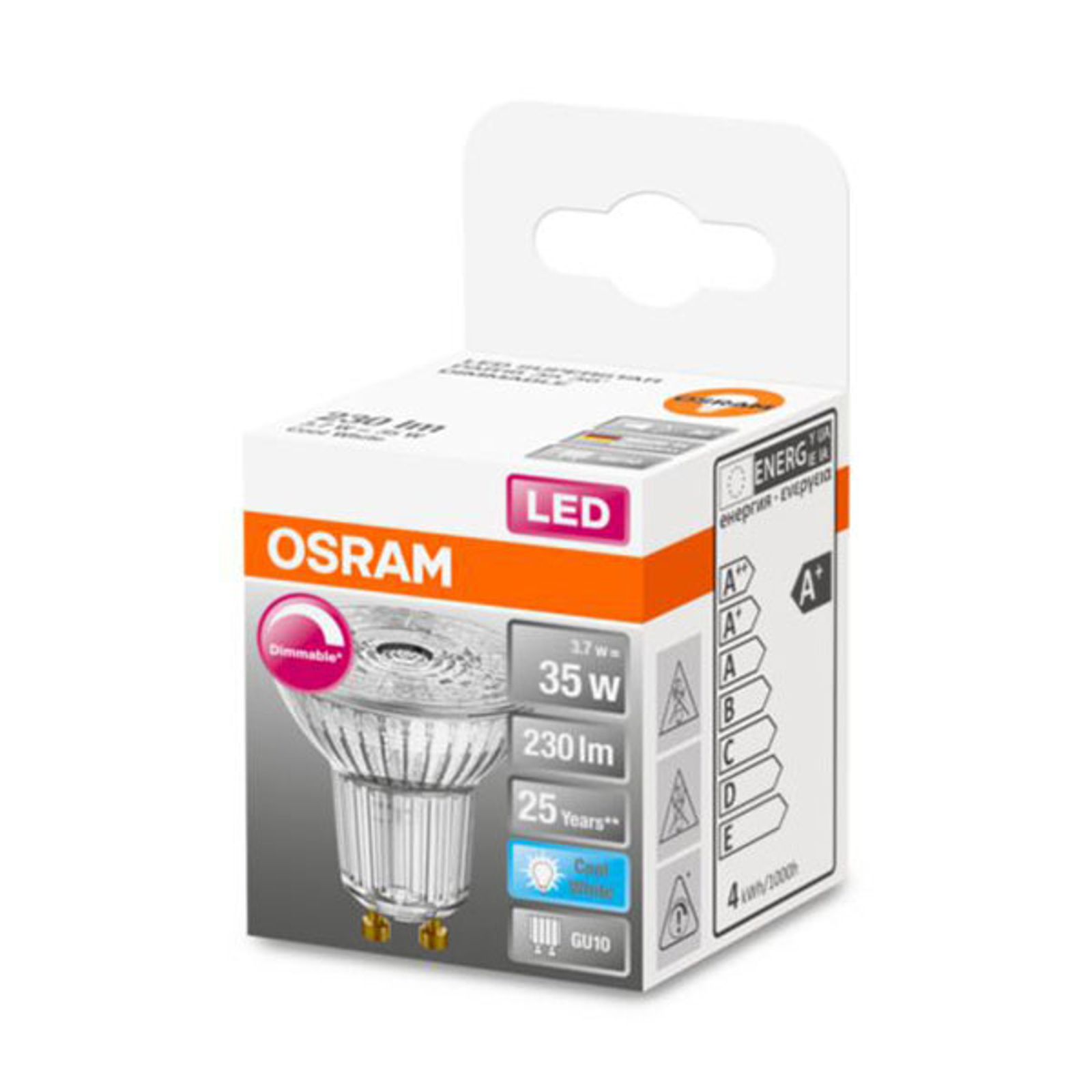 OSRAM-LED-lasi-heijastin GU10 3,7W 940 36° dim