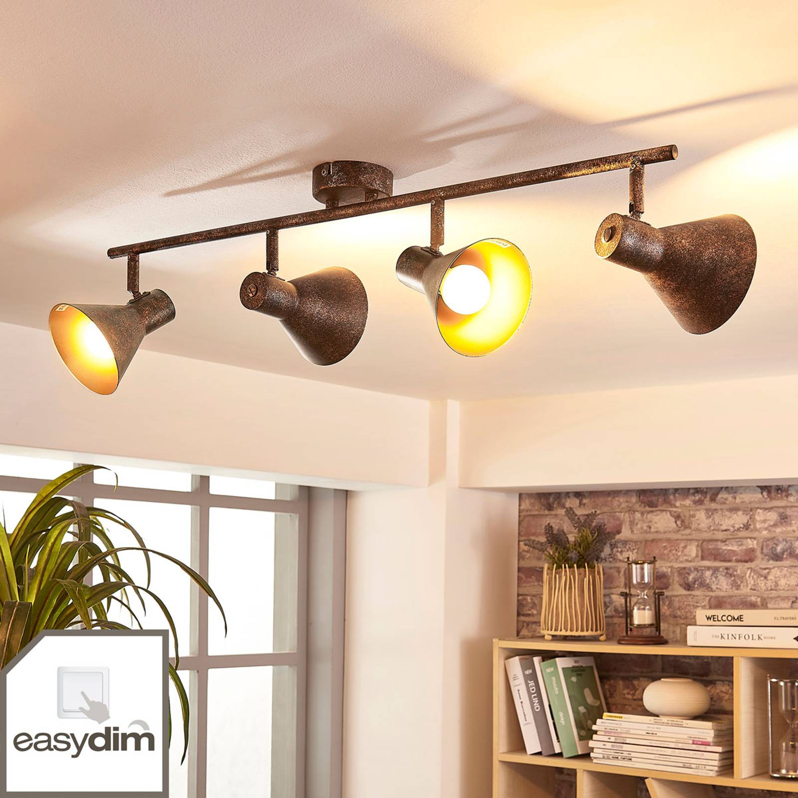 Nelilamppuinen LED-kattovalaisin Zera, easydim