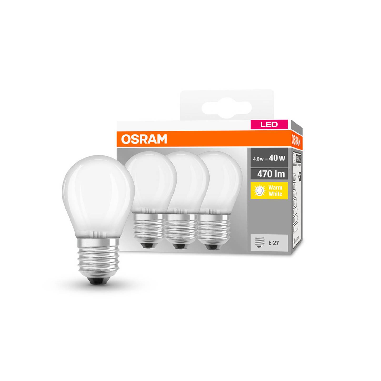 OSRAM-LED-pisara E27 P40 4W 2700K 470lm matta, 3