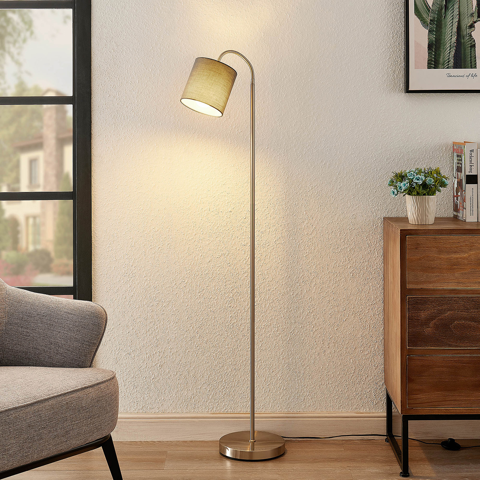 Lindby Manu -lattiavalo, 1-lamp., harmaa