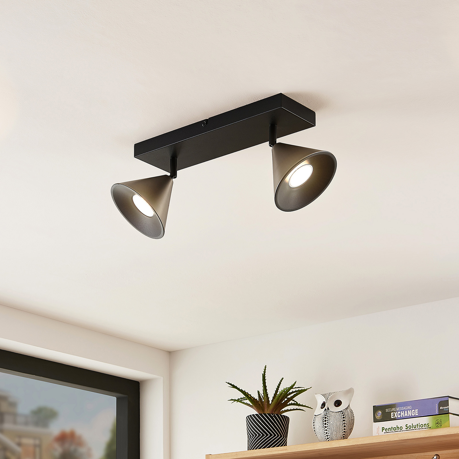 Lucande Kartio -kattovalaisin, 2-lamp., nikkeli